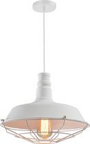 QUVIO Hanglamp landelijk / Plafondlamp / Sfeerlamp / Leeslamp / Eettafellamp / Verlichting / Slaapkamer lamp / Slaapkamer verlichting / Keukenverlichting / Keukenlamp - Schaal met rooster - Diameter 36 cm - Wit