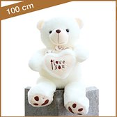 I Love You Valentijn Knuffelbeer (100 cm) - Voor Valentijn aan je geliefde geven - Valentijnsgeschenk - 1 meter Valentijn knuffelbeer met kussen tussen de poten