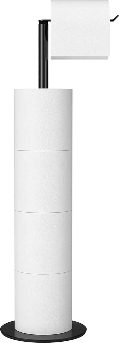 Zwarte toiletpapierhouder staand voor wc-papier, premium roestvrij staal, staand zonder boren, voor toilet, waterdicht, toiletpapierhouder, toiletrolhouder