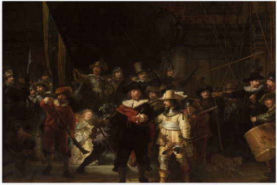 Poster (Mat) - De Nachtwacht, Rembrandt van Rijn, 1642 - Oude Meesters - 75x50 cm Foto op Posterpapier met een Matte look