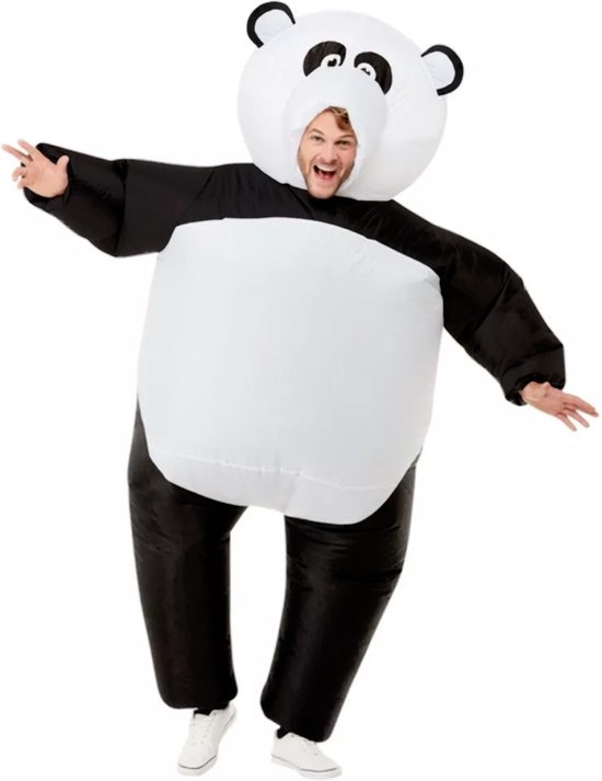 KIMU® Opblaas Kostuum Panda Zwart Wit - Opblaasbaar Pak - Pandapak Mascotte Opblaaspak - Opblaasbare Reuzenpanda Groot Beer Dames Heren Festival