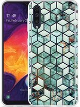 Galaxy A50 Hoesje Groen Hexagon Marmer - Designed by Cazy