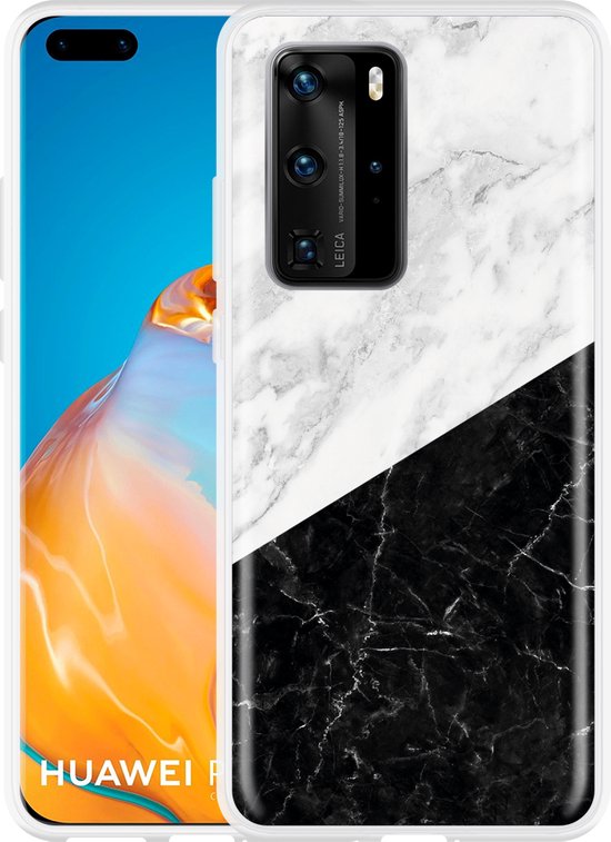 Huawei P40 Pro Hoesje Zwart Wit Marmer Designed By Cazy Bol 