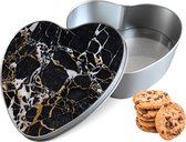 Biscuit Tin Zwart Goud Marble Heart - Boîte de rangement 14x15x5 cm