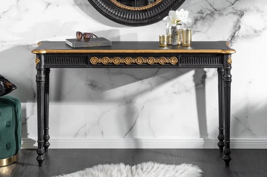 Elegante consoletafel VENICE 125 cm zwart goud massief Paulownia hout