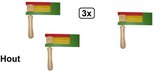 3x Ratel hout dubbel rood/geel/groen - Thema feest herriemaker festival carnaval optocht fun uitdeel