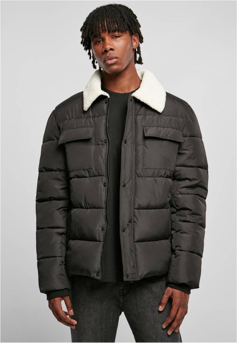 Urban Classics Sherpa Collar Padded Shirt Gewatteerd jack M Zwart