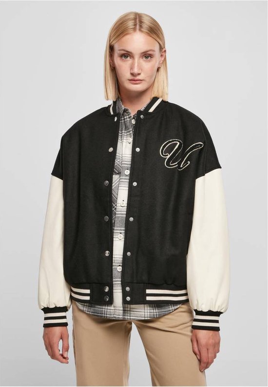 Urban Classics - Oversized Big U College jacket - M - Gebroken wit/Zwart