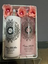 geschenk set vrouwen verjaardag - moeder dag - leuk kado - kerst - body lotion rozen - lotus - bath en douche gel