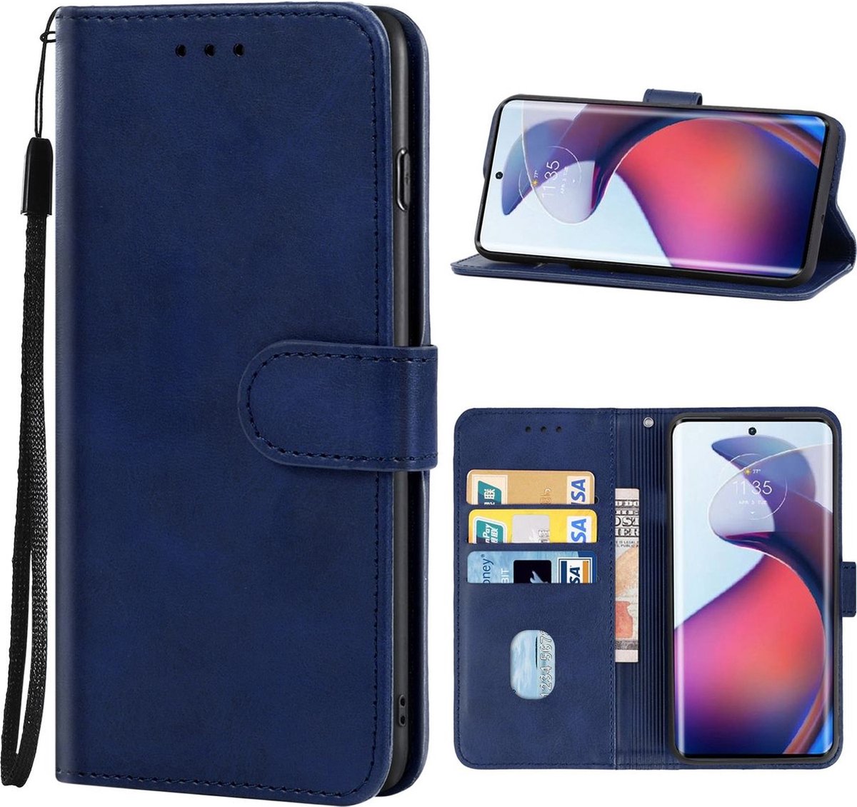 Mobigear Telefoonhoesje geschikt voor Motorola Moto G72 Hoesje | Mobigear Wallet Bookcase Portemonnee | Pasjeshouder voor 3 Pasjes | Telefoonhoesje voor Pinpas / OV Kaart / Rijbewijs - Blauw