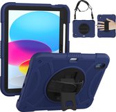 Mobigear Tablethoes geschikt voor Apple iPad 10 (2022) Hardcase Backcover | Mobigear SureGrip + Stylus Houder + Schouderband | Schokbestendig iPad 10 (2022) Telefoonhoesje | Anti Shock Proof + Standaard - Zwart / Blauw