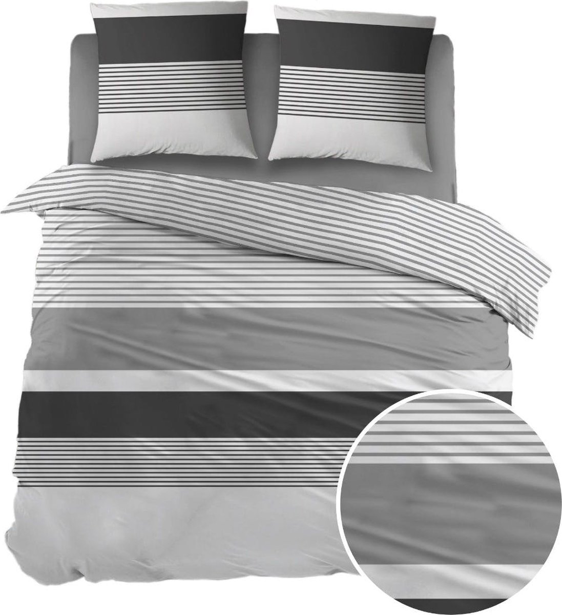 Sleepnight Dekbedovertrek - Gris Strepen Flanel - B 140 x L 220 cm - 1-persoons - 003364-B 140 x L 220 cm