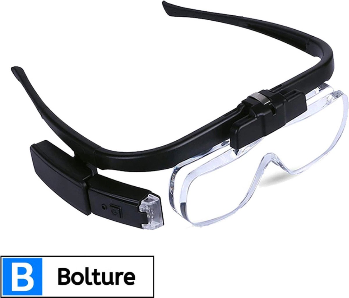 Bolture Loepbril met Led Verlichting - Vergrootglas Bril - Juweliersloep - Hoofdloep - Inclusief 6 Verschillende Lenzen