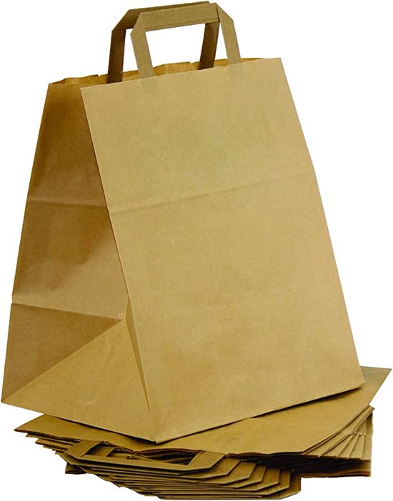250 sacs en papier 22 + 10 x 28 cm | sacs en papier avec poignées | sac cadeau sacs en papier kraft | sac en papier sac de transport sacs en papier (22 + 10 x 28 cm – 250 pièces, marron)