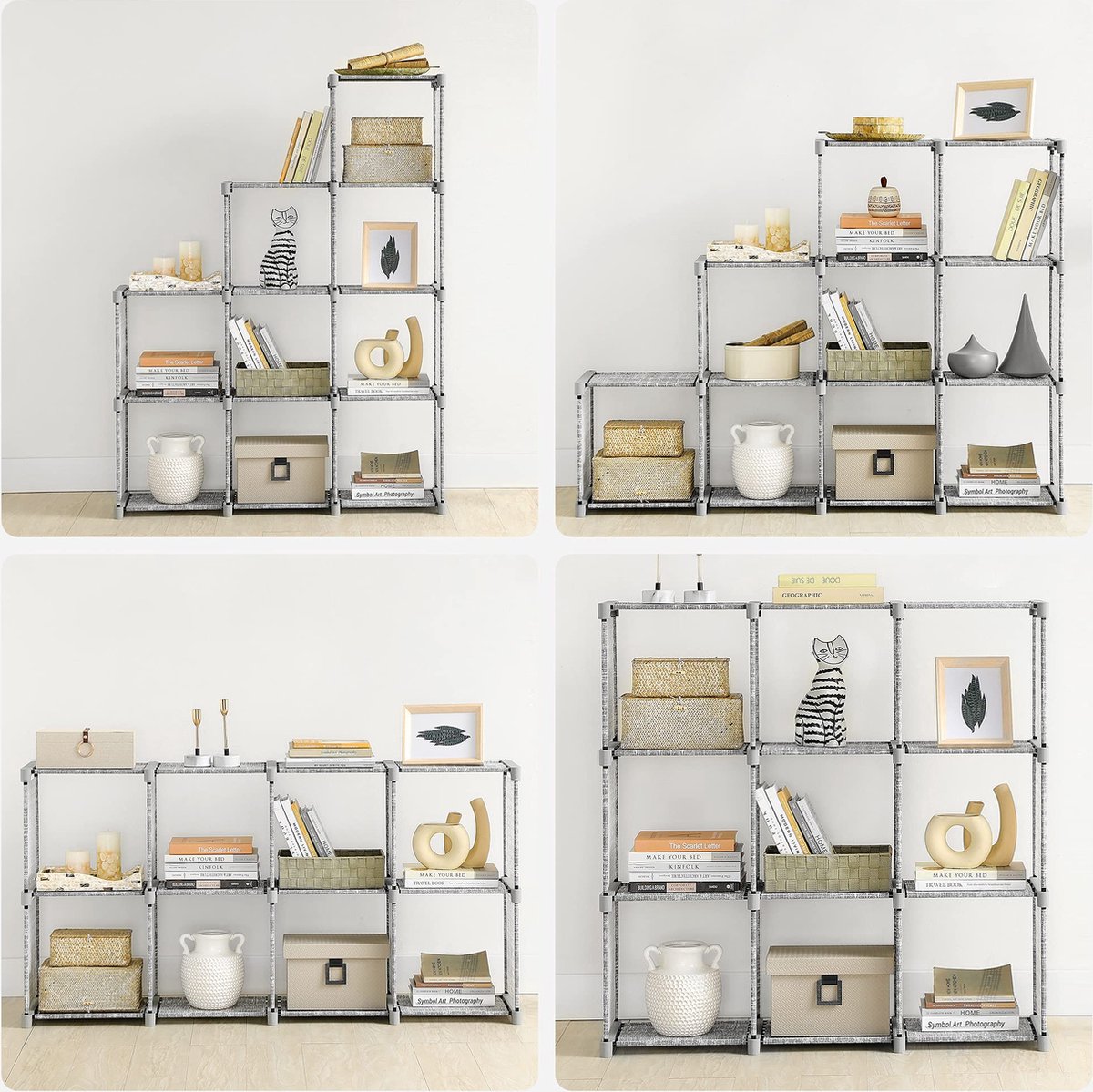 SONGMICS Opvouwbare opbergdozen, 6 stuks, kubussen, bakken, manden, kisten, van vliesstof, 30 x 30 x 30 cm, voor speelgoed, kleding, grijs gemêleerd RFB02LG-3