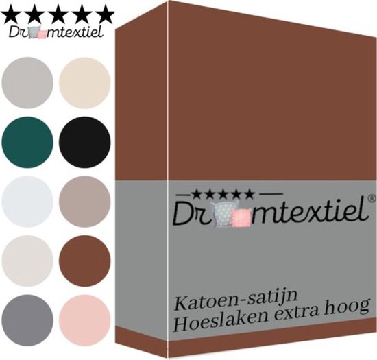 Droomtextiel Katoen - Satijnen Hoeslaken Terracotta Roestbruin Lits-Jumeaux - 180x200 cm - Hoogwaardige Kwaliteit - Super Zacht - Hoge Hoek -