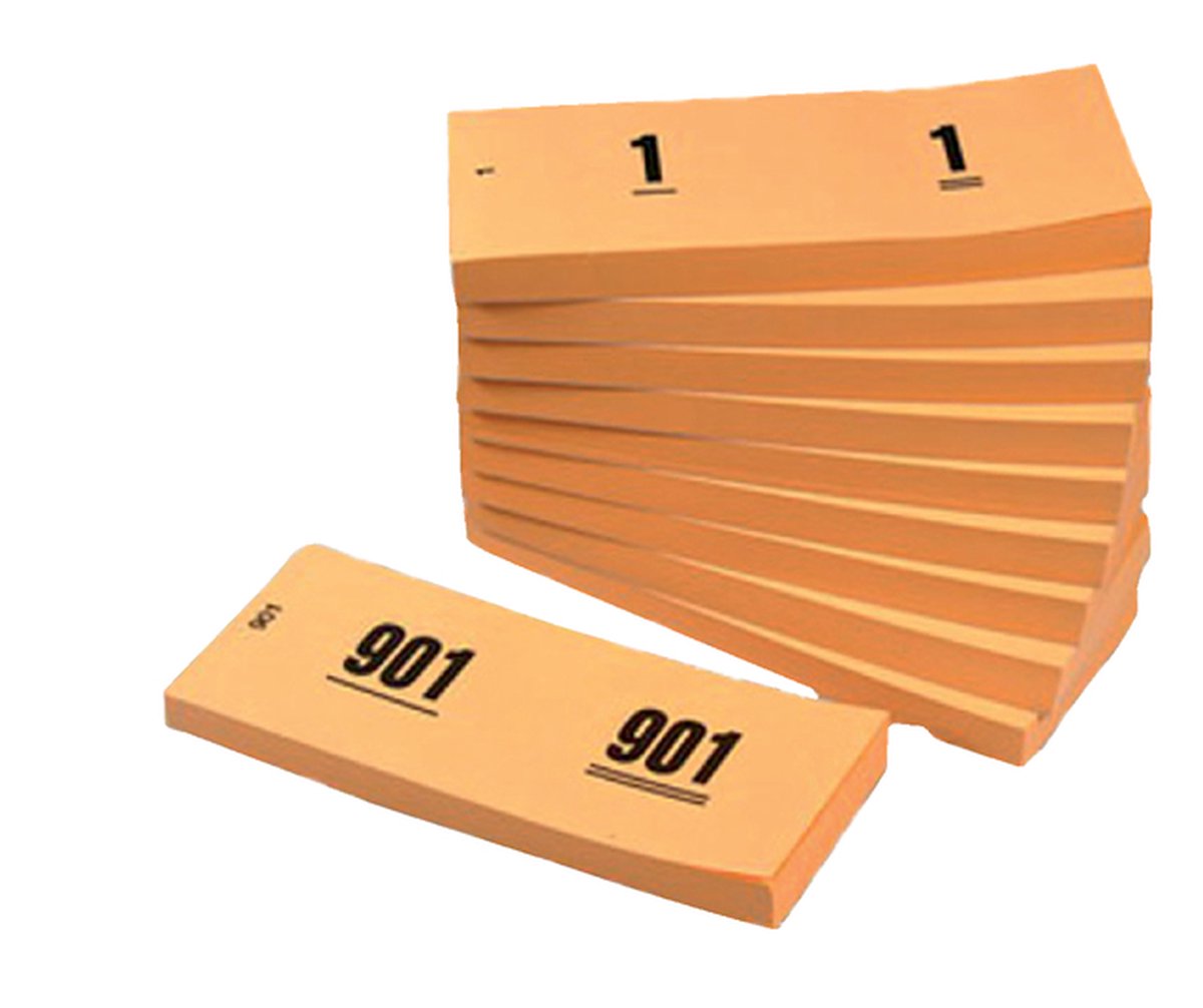 Nummerblok 42x105mm nummering 1 1000 oranje 10st | 10 stuks