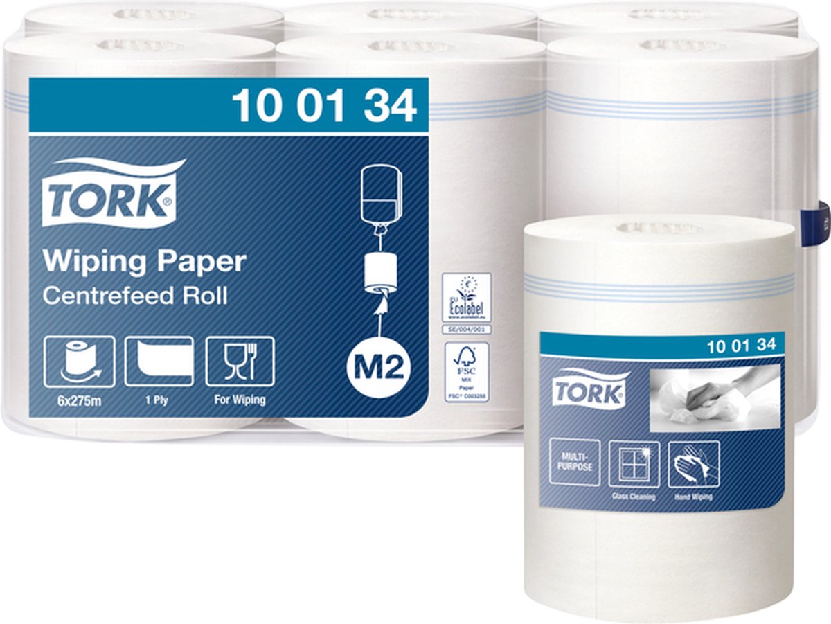 Goedkoopste Poetspapier Tork M2 Advanced 1-laags 275m wit 100134