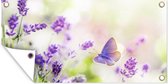 Tuinposter Lavendel - Vlinder - Bloemen - Natuur - 60x30 cm - Tuindoek - Buitenposter