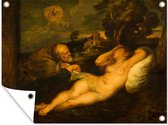 Tuinschilderij Angelica bespied door de heremiet - Schilderij van Peter Paul Rubens - 80x60 cm - Tuinposter - Tuindoek - Buitenposter