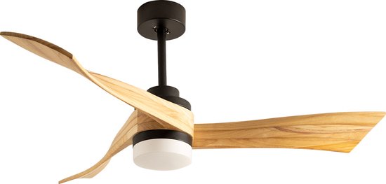 CREATE - Plafondventilator 40W silent Ø132 cm - Met Verlichting - Met Afstandsbediening - 6 Snelheden - Timer - Zomer/Winter functie - Zwart - WIND CURVE