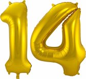 Folat Folie ballonnen - 14 jaar cijfer - goud - 86 cm - leeftijd feestartikelen