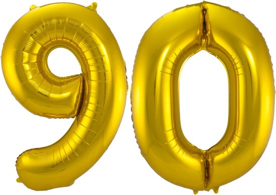 Folat Folie ballonnen - 90 jaar cijfer - goud - 86 cm - leeftijd feestartikelen