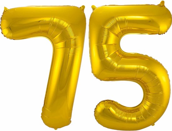 Folat Folie ballonnen - 75 jaar cijfer - goud - 86 cm - leeftijd feestartikelen