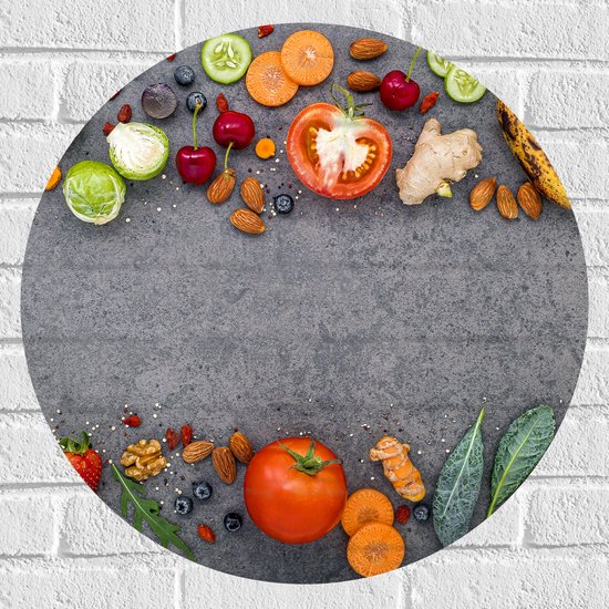 Muursticker Cirkel - Rechthoek van Fruit en Groente - 60x60 cm Foto op Muursticker