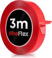 Ribaflex®- Dubbelzijdig Tape - Montagetape - Extra Sterk - Herbruikbaar - Rood - Transparant - 3m x 15mm