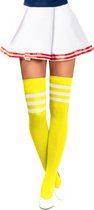 Partychimp Cheerleader Overknee Kousen voor bij Cheerleader Kostuum Dames Carnaval Carnavalskleding Dames Carnaval Accessoires Verkleedkleren Volwassenen - Neon Geel/Wit - Katoen/Polyamide/Elastaan - One-Size