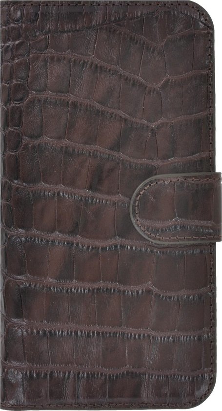 Oppo A17 Case - Bookcase - Oppo A17k Case Book Case Portefeuille Cuir Véritable Croco Chocolat Marron Couverture