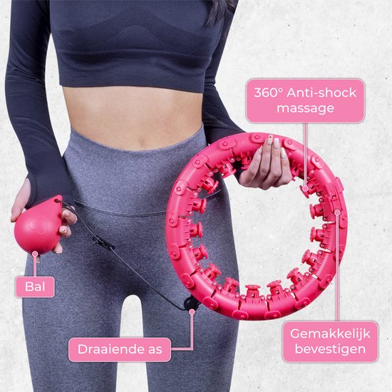 Nuvance - Verstelbare Fitness Hoelahoep met Gewicht - voor Volwassenen en Kinderen - Weighted Hula Hoop - Smart Hoepel - Incl. eBook - Roze