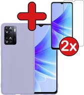 Hoesje Geschikt voor OPPO A57 Hoesje Siliconen Case Hoes Met 2x Screenprotector - Hoes Geschikt voor OPPO A57 Hoes Cover Case - Lila