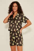 AMARANTA-Valentine Gift- Satin Crop Pyjama short Set-Ladies Pyjama Set-Satin Shortama Set-Avocado Pattern-Size M