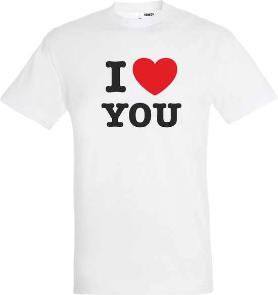 T-shirt I Love You | valentijn cadeautje voor hem haar | valentijn | valentijnsdag cadeau | Wit | maat M