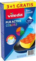 Vileda Pur Active Colors - Schuurspons - Set van 4 stuks
