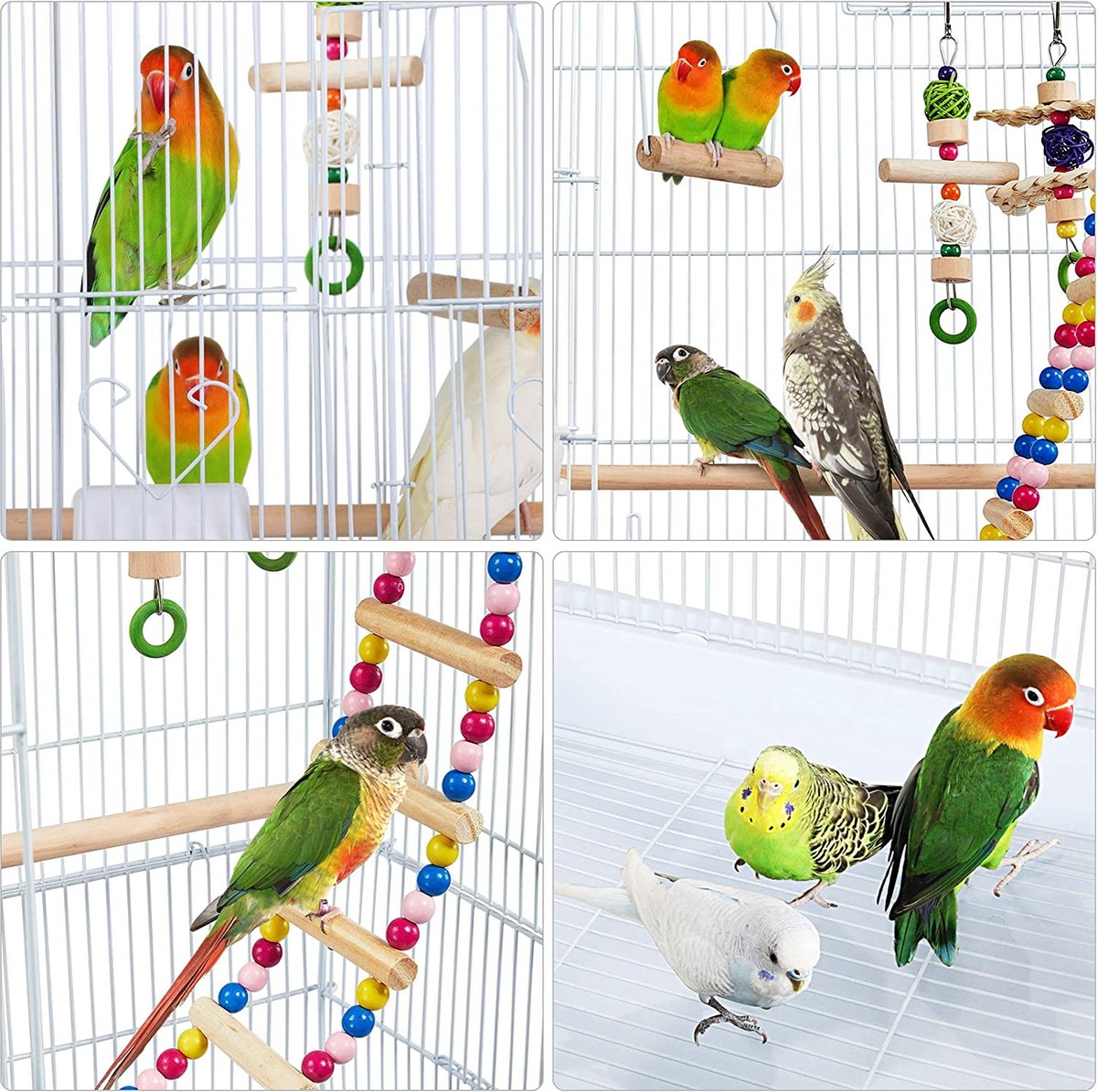 LG Papa Simba Vogelkooi, parkiet, vogelboer, vogelvolière, kanaries, kooi met vogelspeelgoed met standaard, 46 x 35,5 x 158,5 cm HMTM-10004-BC-white thumbnail 6