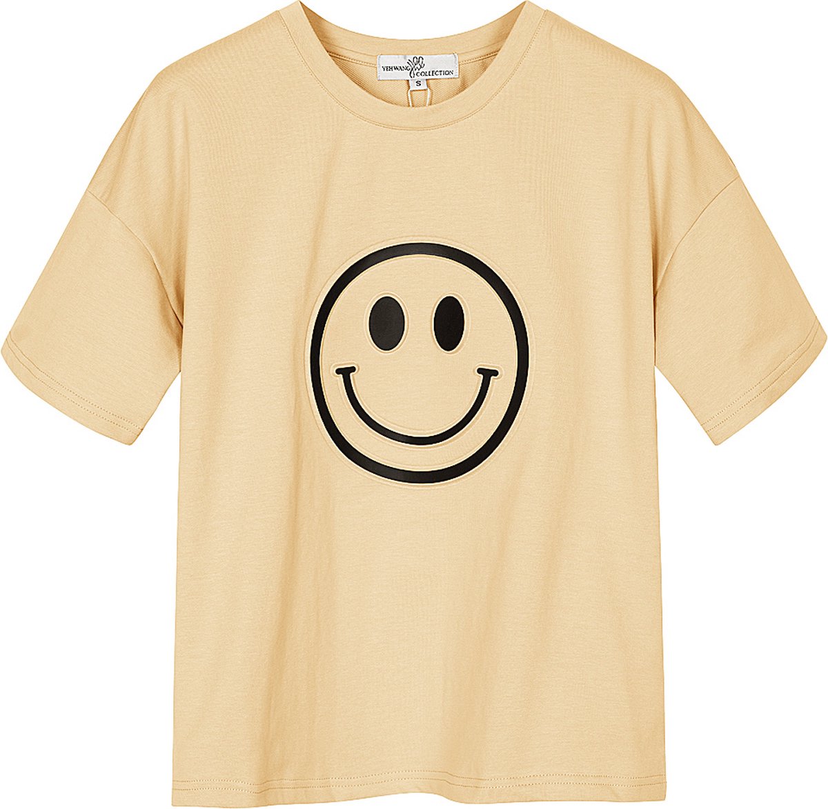 Yehwang - T-shirt met smiley - Crème - Maat: S