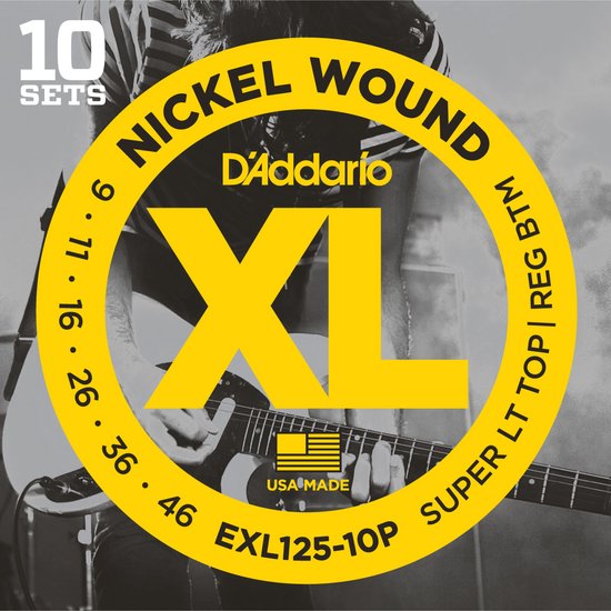 D'Addario EXL125-10P 9-46 Super Light Top Regular Bottom Nickel Wound snaren voor elektrische gitaar (10 sets)