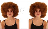 2x Afro super pruik bruin - Carnaval disco 70s and 80s party festival thema feest carnaval