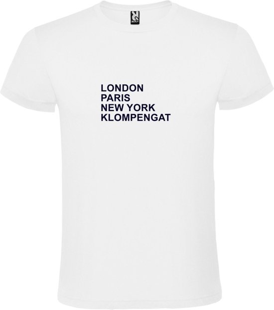 wit T-Shirt met London,Paris, New York ,Klompengat tekst Zwart Size XS