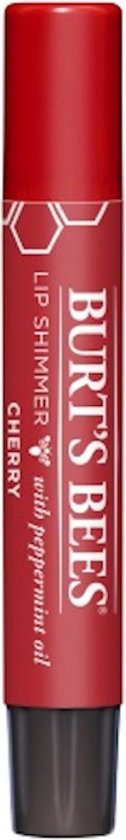 Burt's Bees Lip Shimmer Cherry in een rode huls met de dop erop.