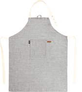 Tiseco Home Studio - Keukenschort HERCULES - 90% polyester - 10% linnen - Verstelbaar aan de nek, ruime voorzak, ophanglus - 68x85 cm - Grijs