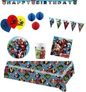 Marvel - The Avengers - Superhelden - Feestpakket Deluxe - Kinderfeest - 8 personen - Versiering - Ballonnen - Vlaggenlijn - Letterbanner - Bekers - Bordjes - Tafelkleed - Servetten