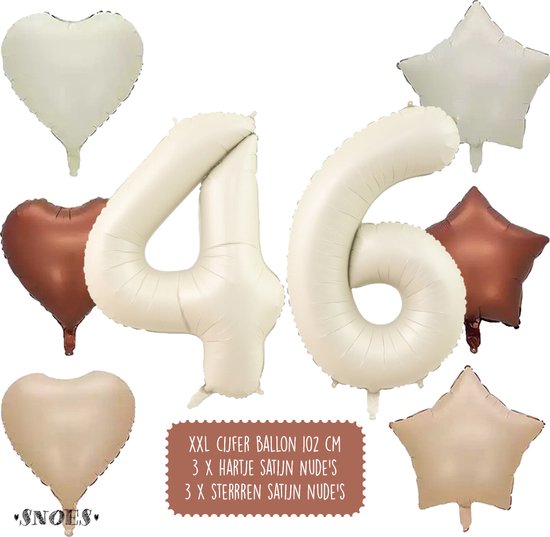 46 Jaar Cijfer Ballon - Snoes - Satijn Creme Nude Ballonnnen - Heliumballon - Folieballonnen