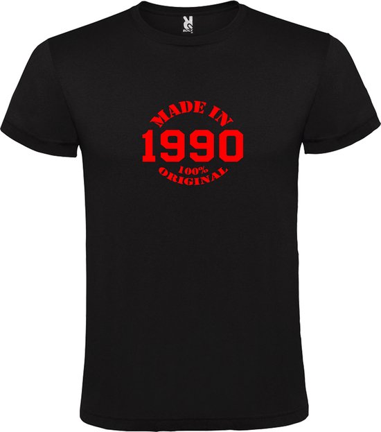 Zwart T-Shirt met “Made in 1990 / 100% Original “ Afbeelding Rood Size XXXL