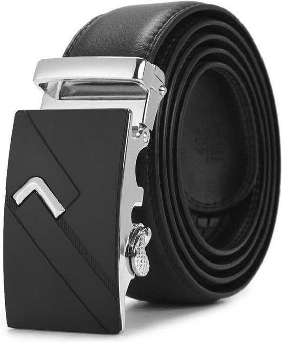 Riem Heren 2 stuks, KEMISANT Riem met automatische gesp Lederen riem voor Heren Verstelbaar 35mm Breed met Geschenkdoos(Zwart/heilig grijs,105cm/28-34taille aanpassing