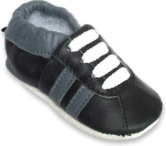 Aapie babyslofjes - Sneaker zwart grijs - slofjes voor baby, dreumes - leer  - antislip... | bol
