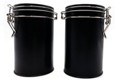 2 boîtes de rangement en étain noir avec fermeture à clip - stockage élégant de biscuits, sucre, dosettes de café, thé, etc.